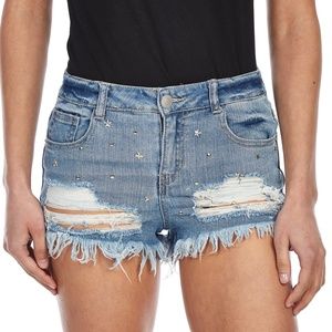 Almost Famous Juniors Star Embossed Denim Shorts